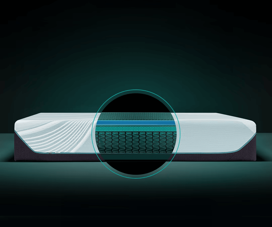 Adapt Hybrid mattress with a circle highlighting the inside layers and premium springs