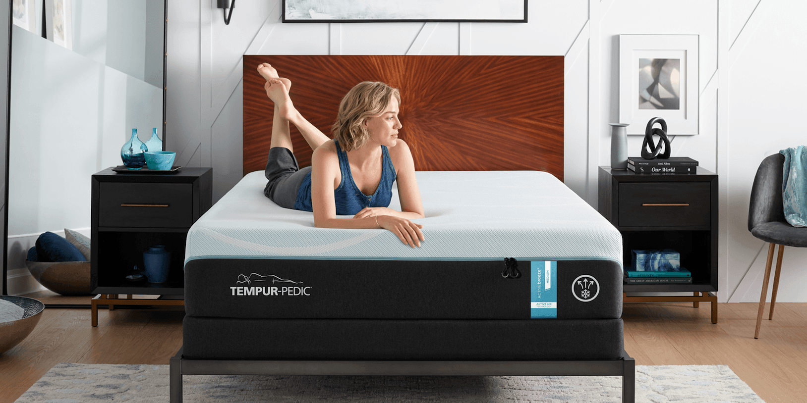 Woman experiencing the cooling airflow of her Active Breeze mattress