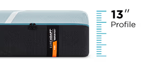 Corner of LuxeAdapt mattress with ruler that says "13 inch profile"