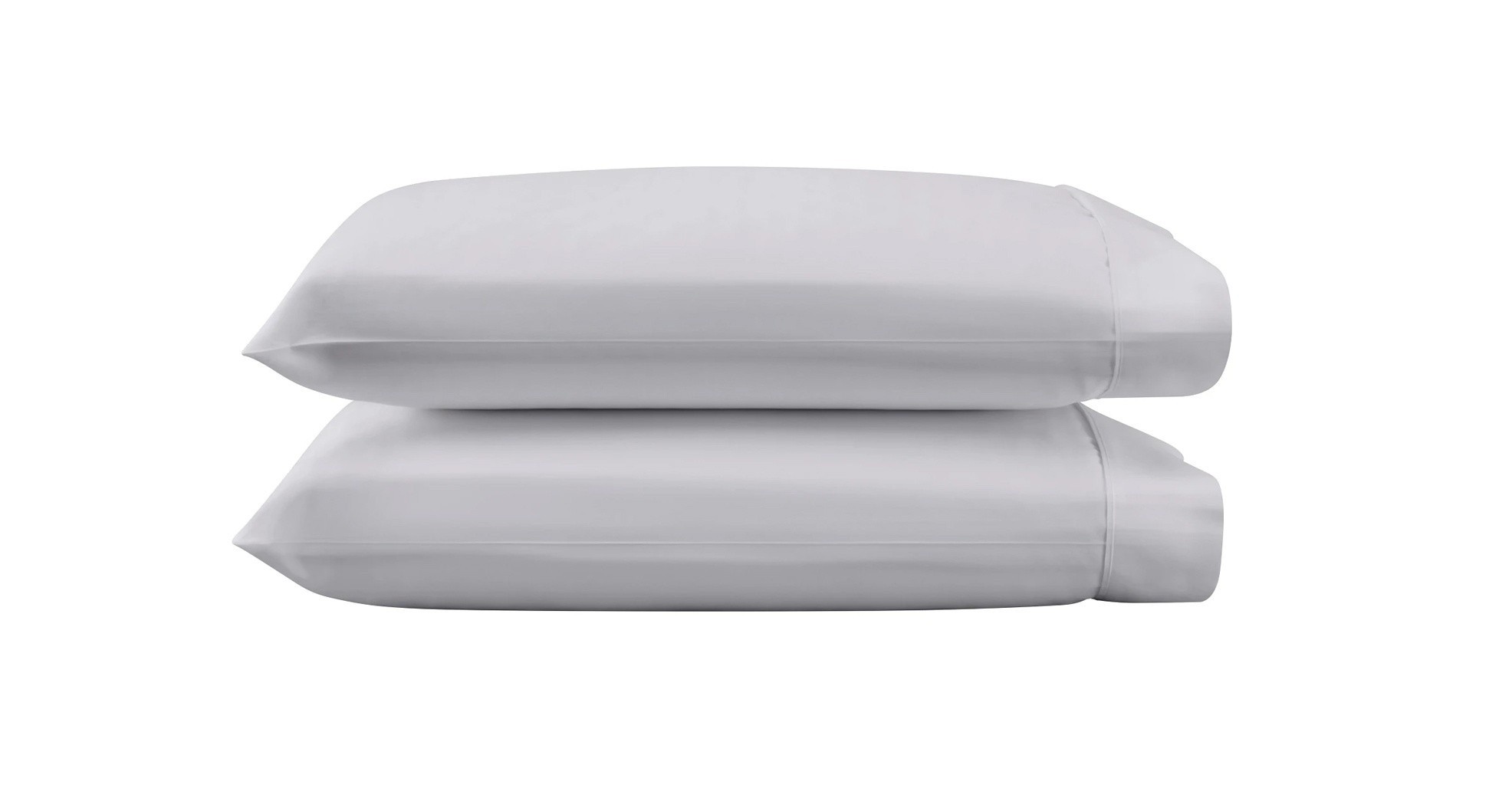 luxe egyptian silver mist pillow cases on stacked pillows