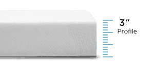 Side profile of the Adapt Topper with a logo showing 3 inches in height